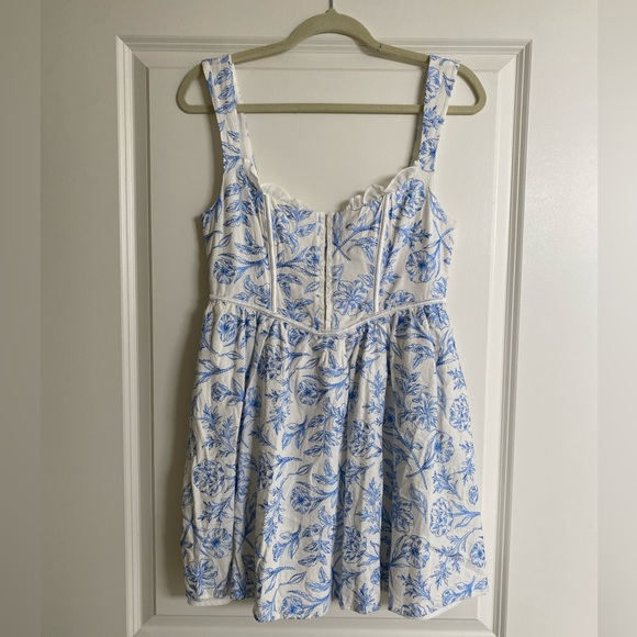 For Love And Lemons White and Light Blue Floral Corset Mini Dress - Picture 3 of 5